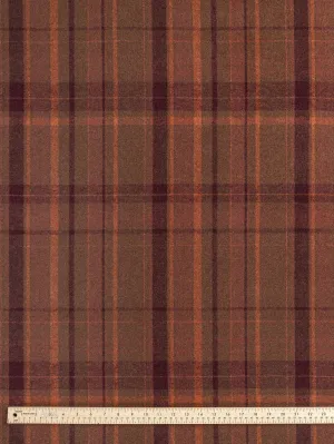 Large Plaid Melton Wool Blend Deadstock - Orange   Olive   Bordeaux - Swatch