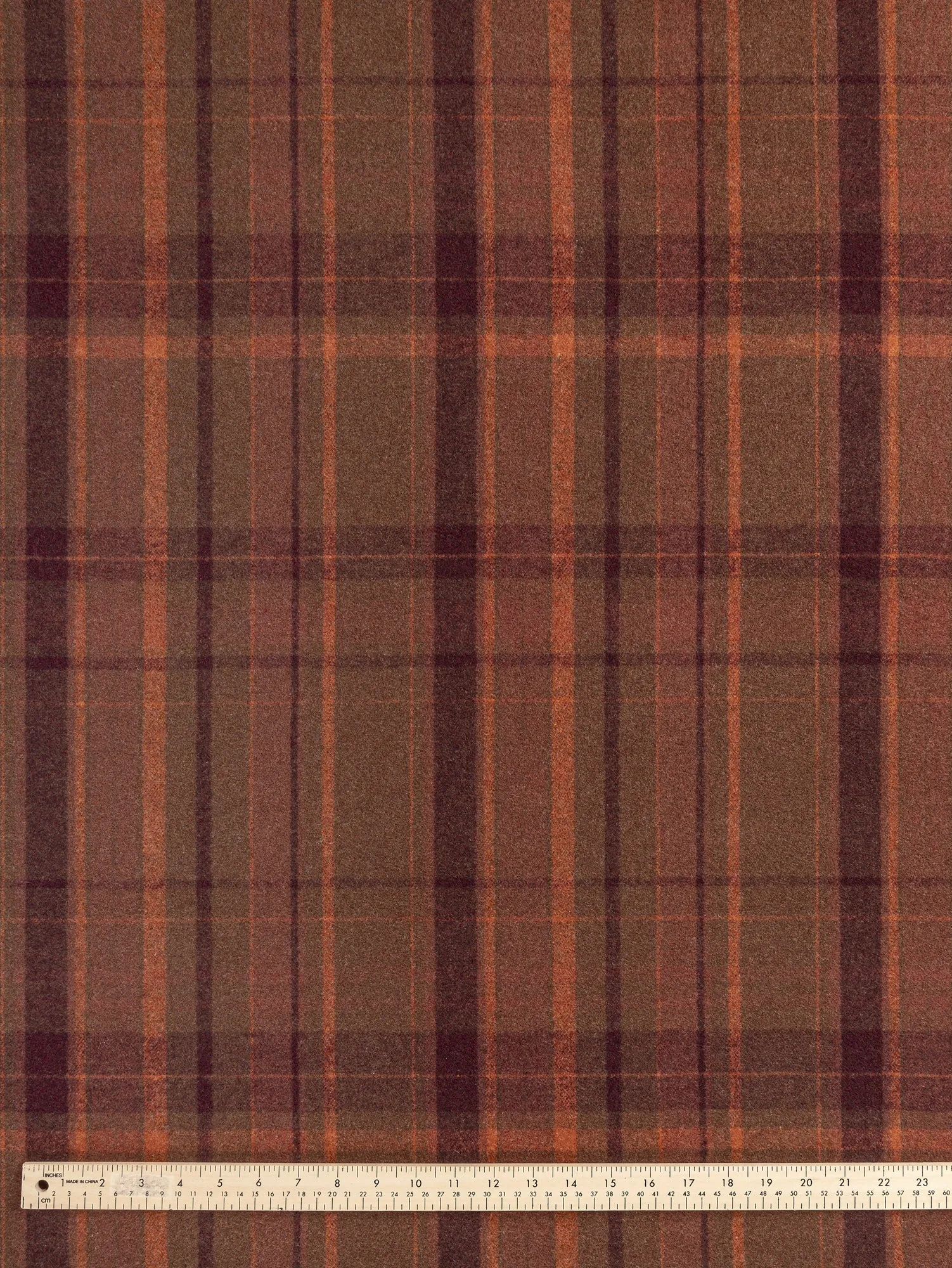 Large Plaid Melton Wool Blend Deadstock - Orange   Olive   Bordeaux - Swatch