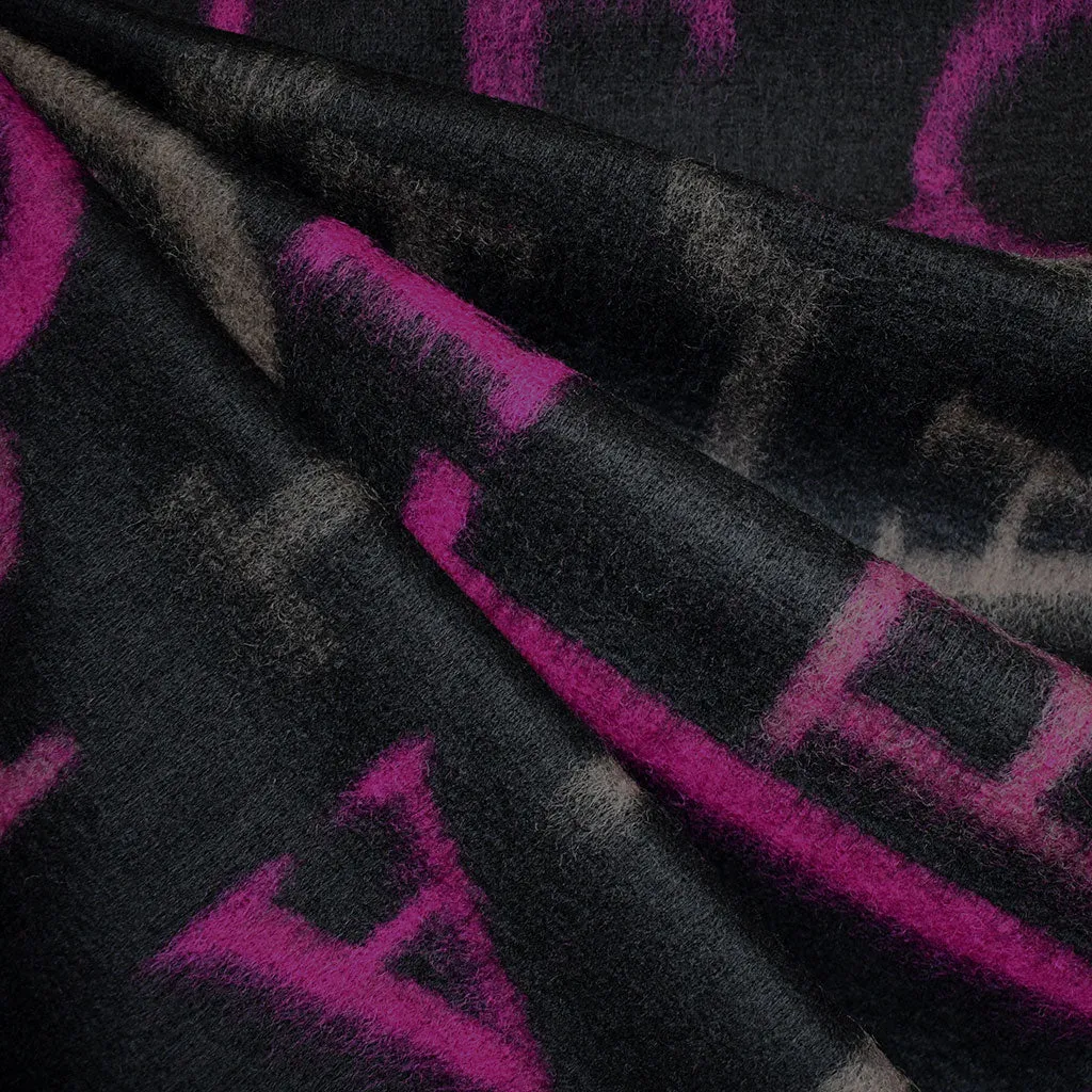 Letter Collage Plush Wool Blend Fleece Coating Black/Magenta