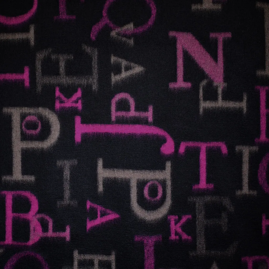 Letter Collage Plush Wool Blend Fleece Coating Black/Magenta