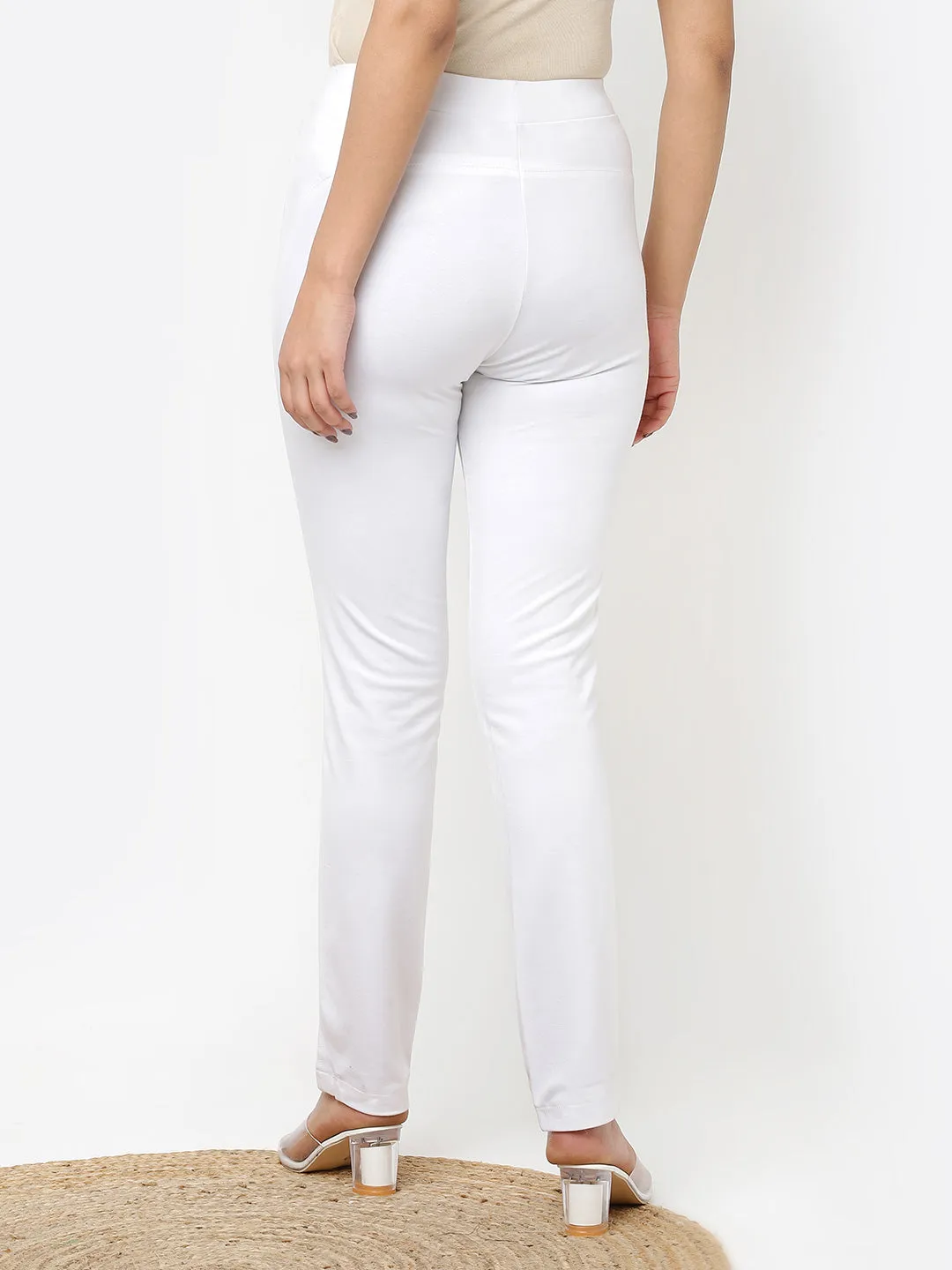 Liah White Straight Fit Trousers for Women