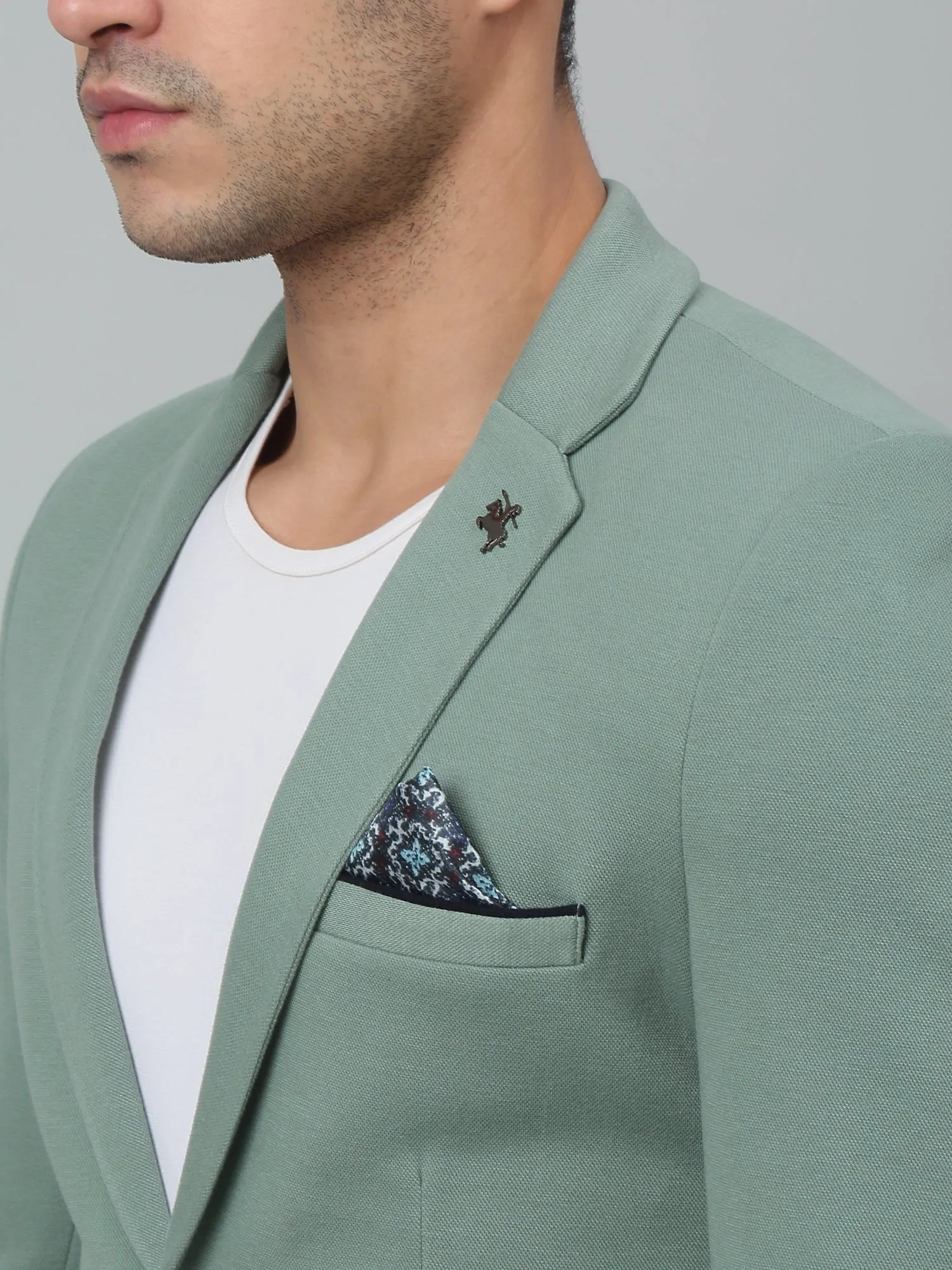 Light Green Self Design Full Sleeves Casual Blazer For Men