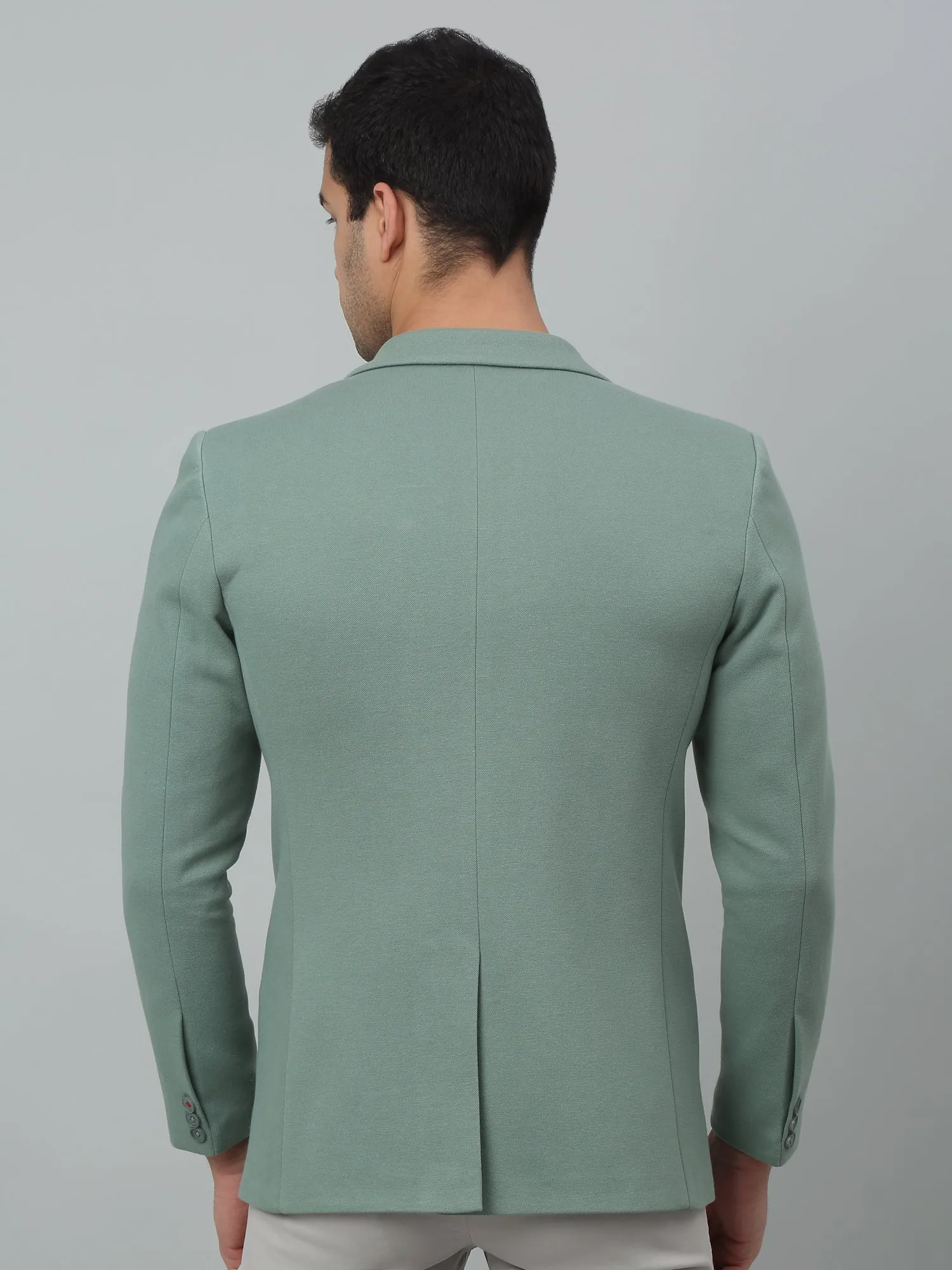 Light Green Self Design Full Sleeves Casual Blazer For Men