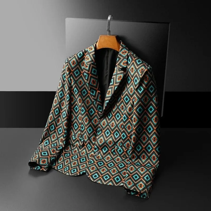 Luxury Pattern Print Men's Blazer High-quality Casual Suit Jacket