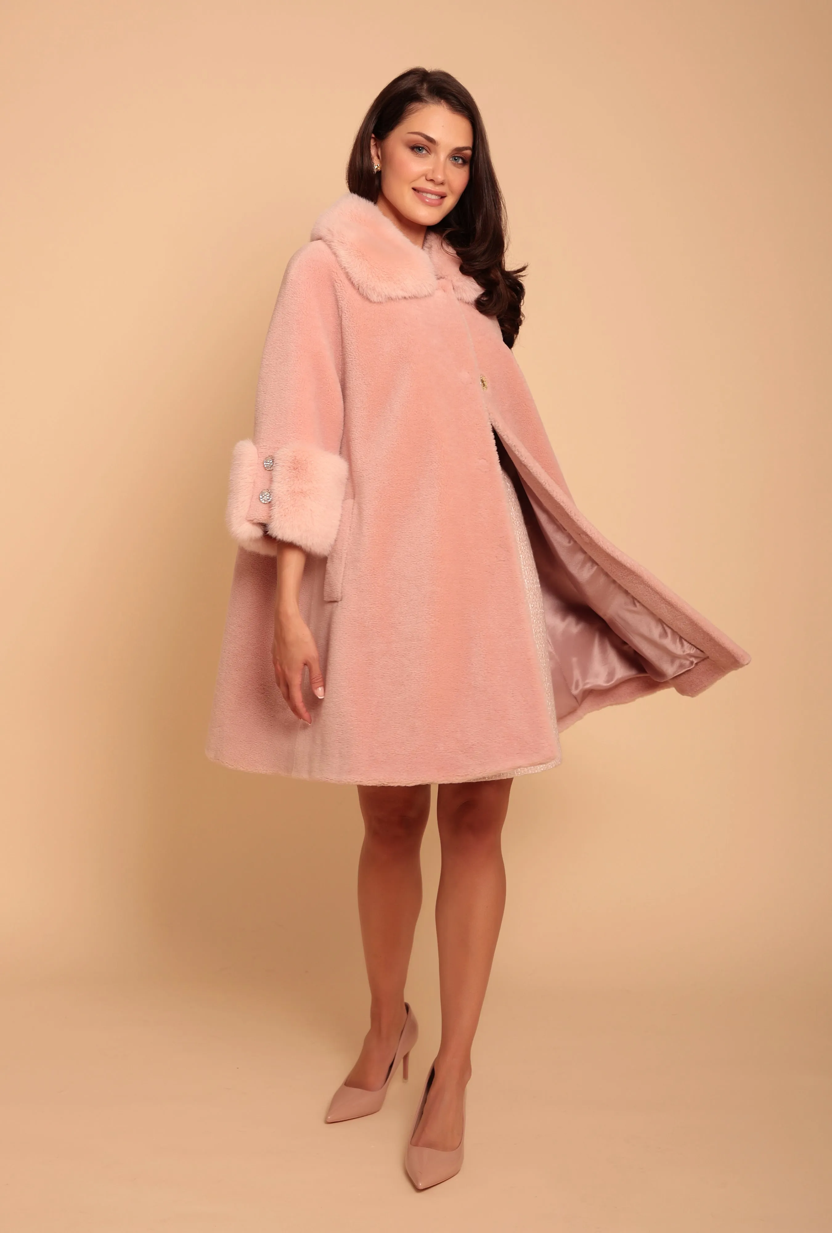 'Marilyn' Wool Swing Coat in Rosa