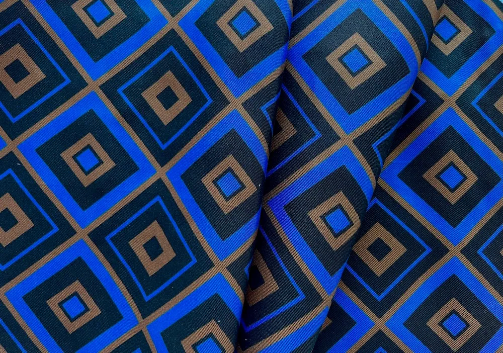 Marni Smart Geometric Cobalt & Cinnamon Silk Twill (Made in Italy)