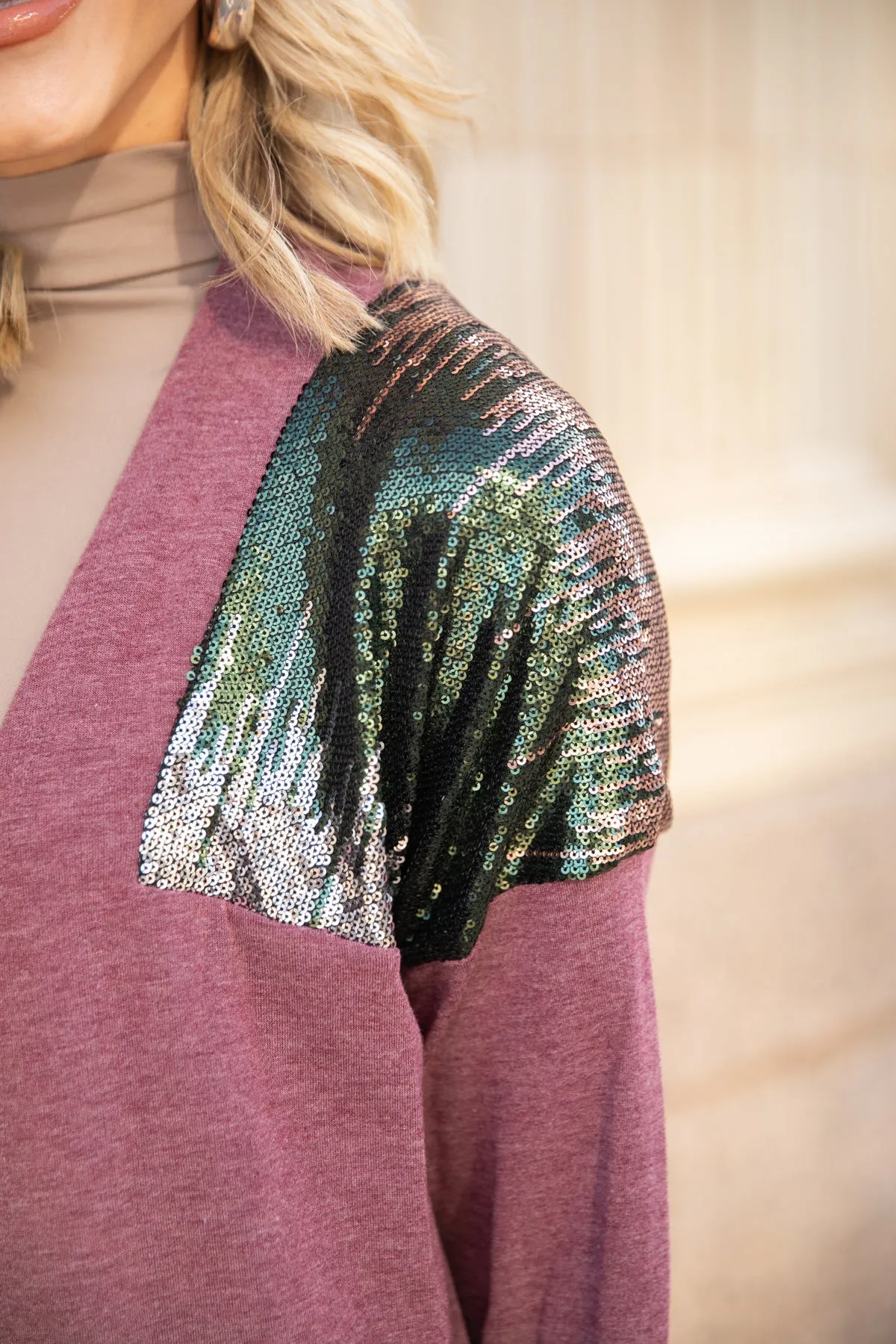 Mauve Cardigan With Sequin Shoulders