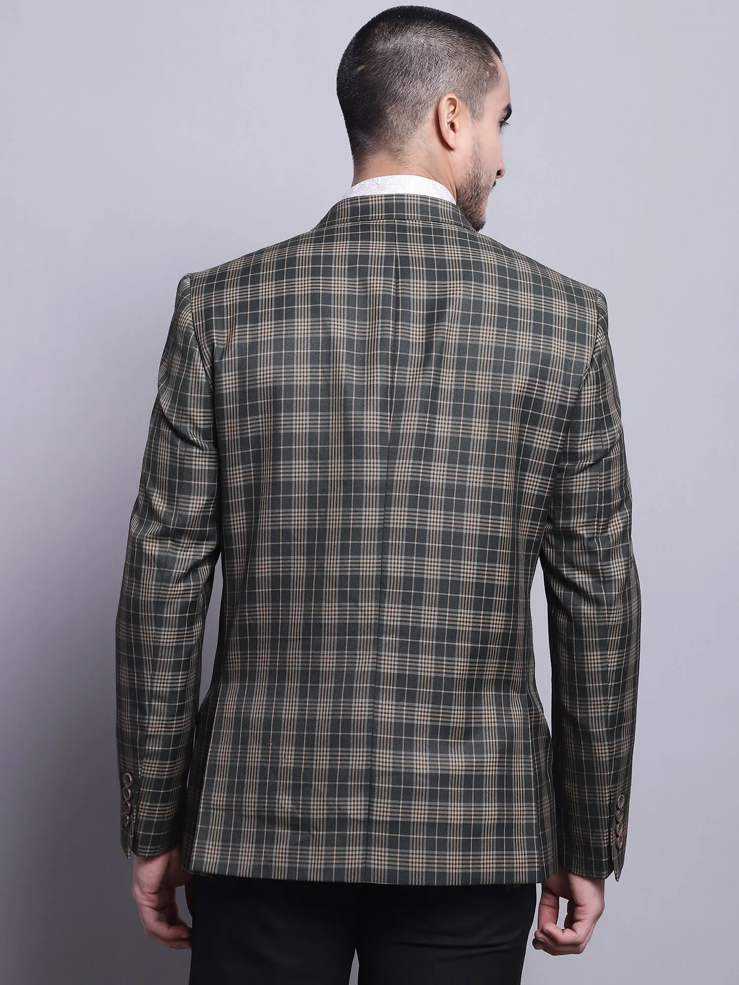 Men Olive checked Full Sleeves Formal Blazer