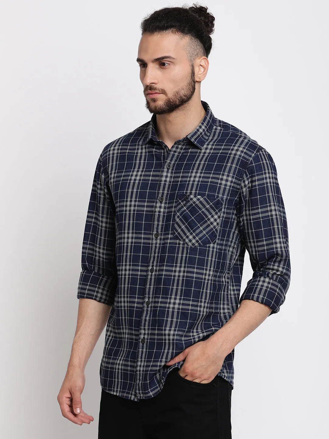 Men's Black Casual Big Checks Full Sleeve Shirt