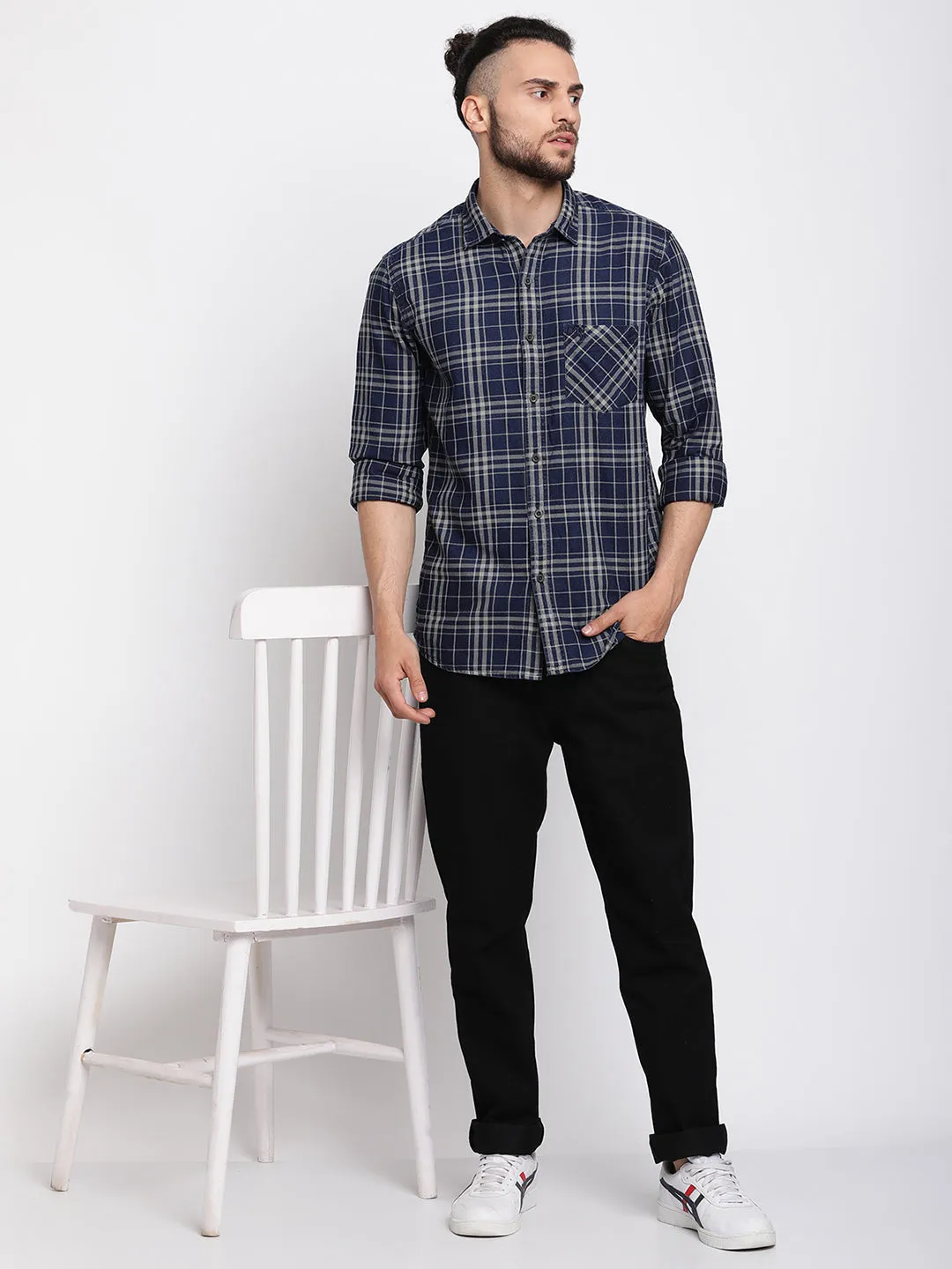 Men's Black Casual Big Checks Full Sleeve Shirt