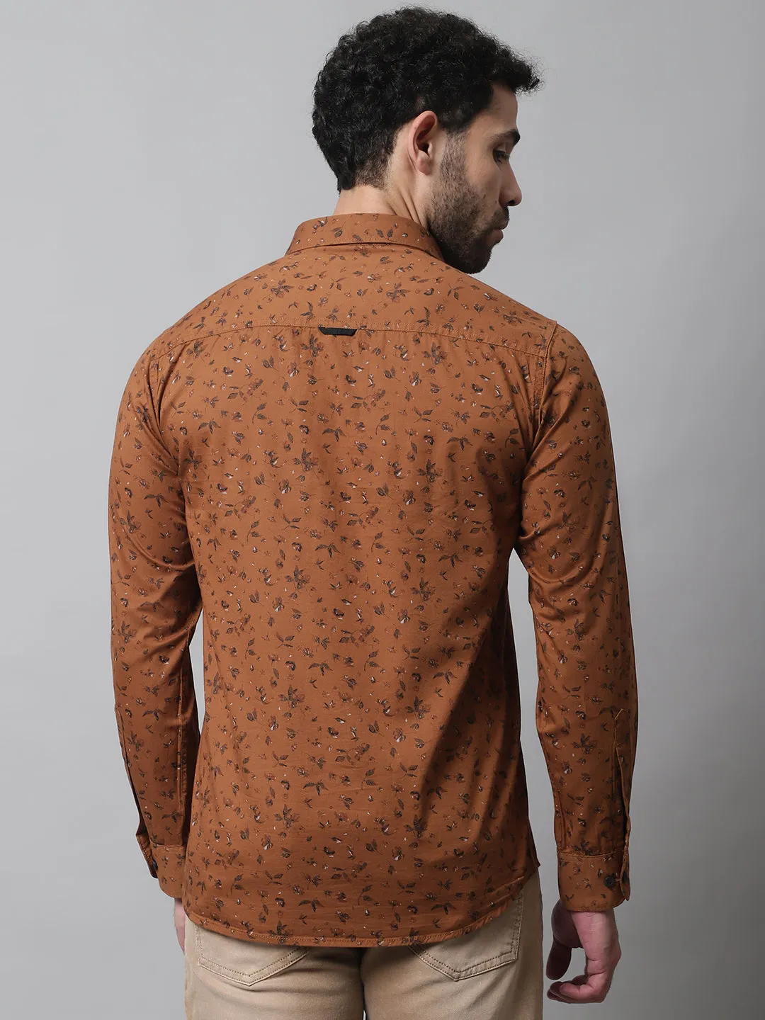 Men's Brown Casual Floral Print Full Sleeve Shirt