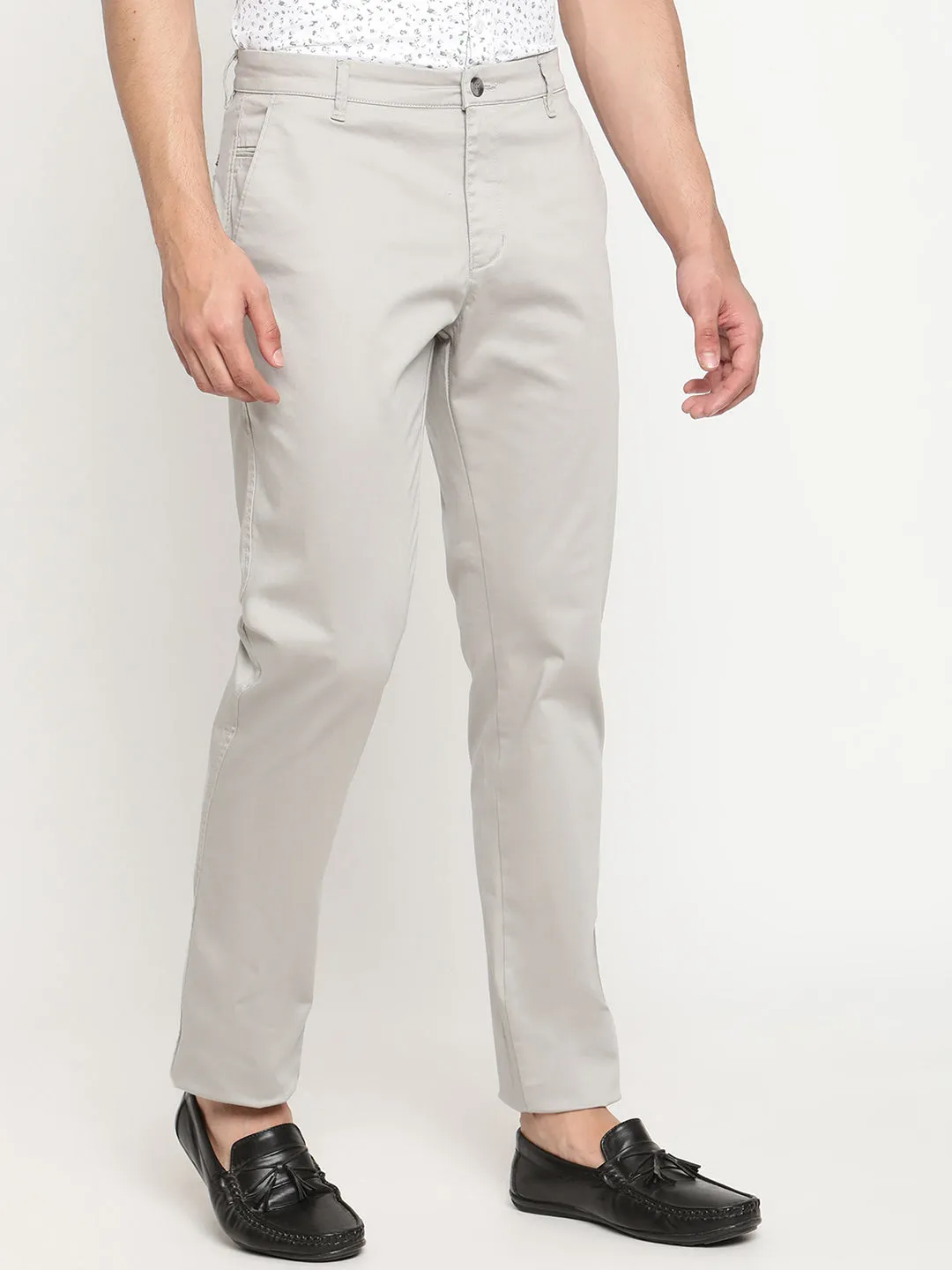 Men's Casual Flat front Light Grey  Trousers