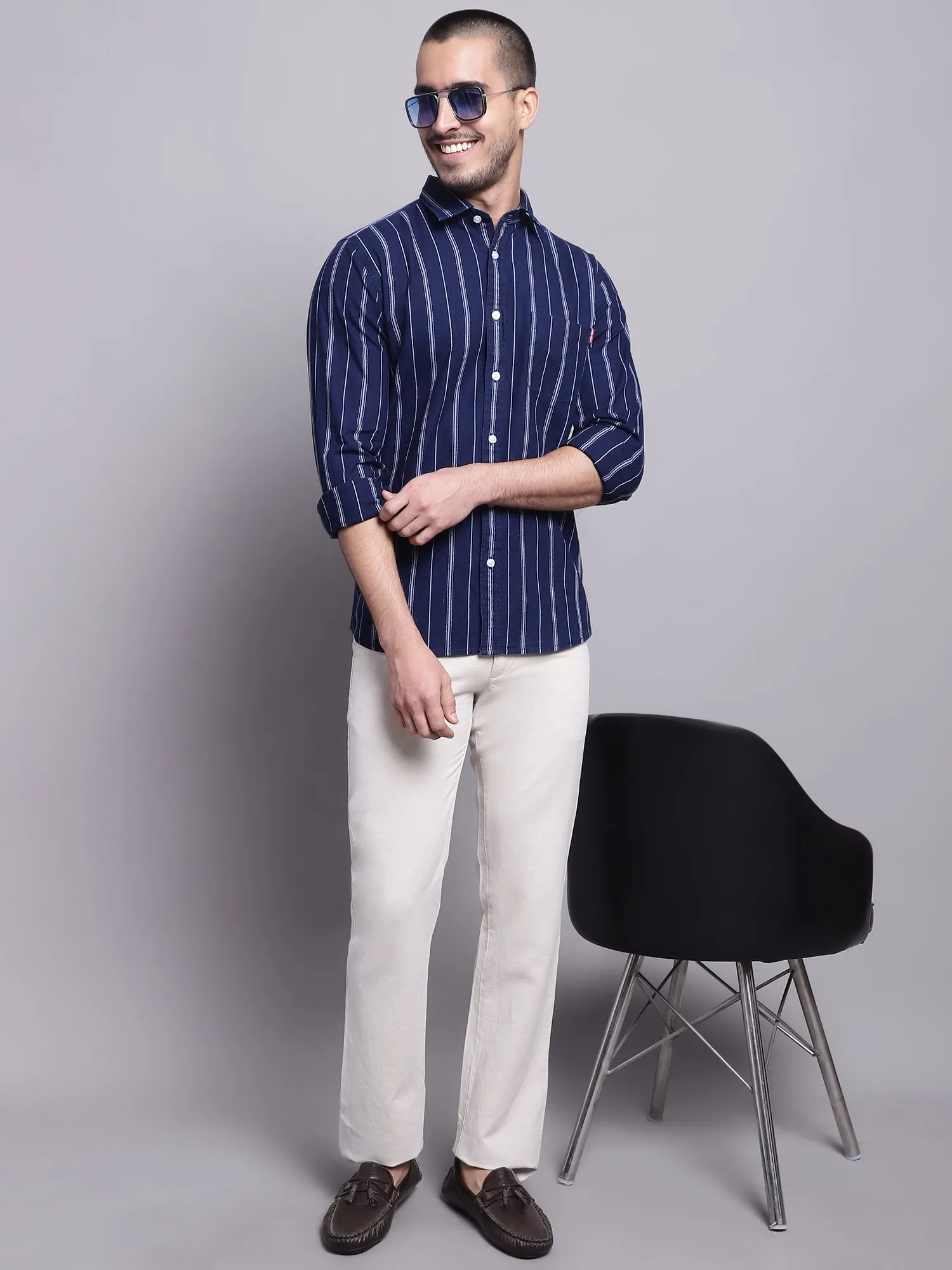 Men's Casual Flat front Offwhite  Trousers