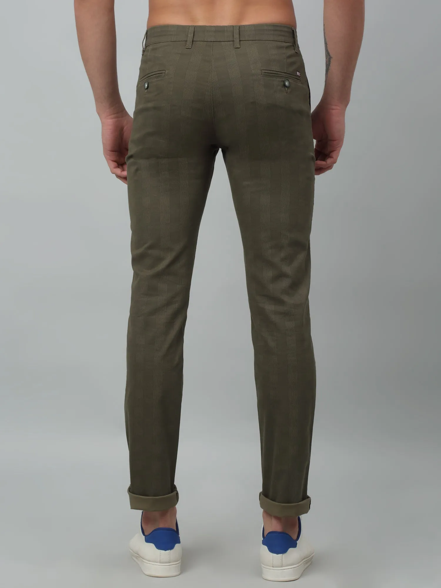 Men's Casual Flat front Olive Checks Trousers