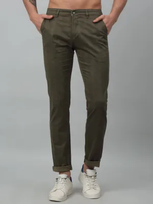 Men's Casual Flat front Olive Checks Trousers