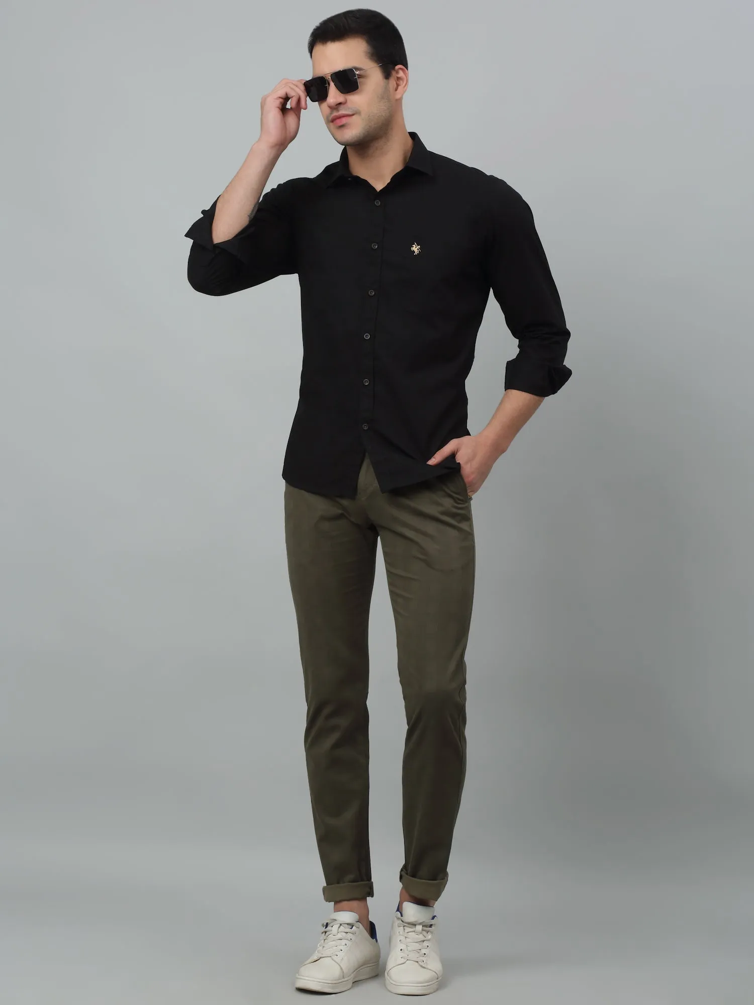 Men's Casual Flat front Olive Checks Trousers