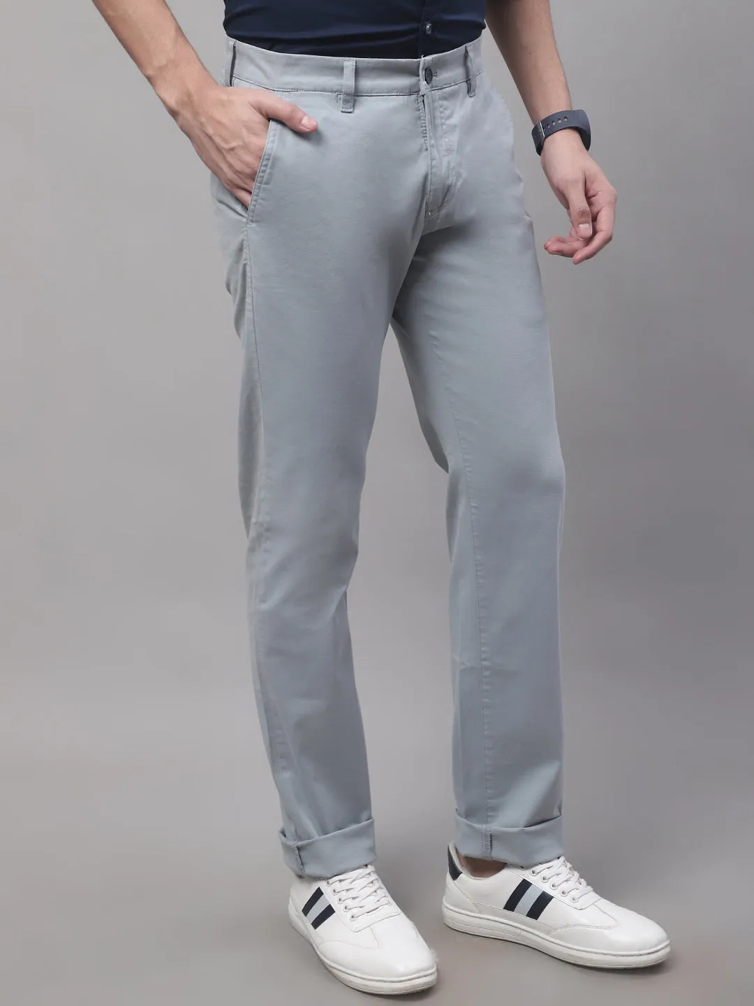 Men's Casual Flat front Sky Blue  Trousers