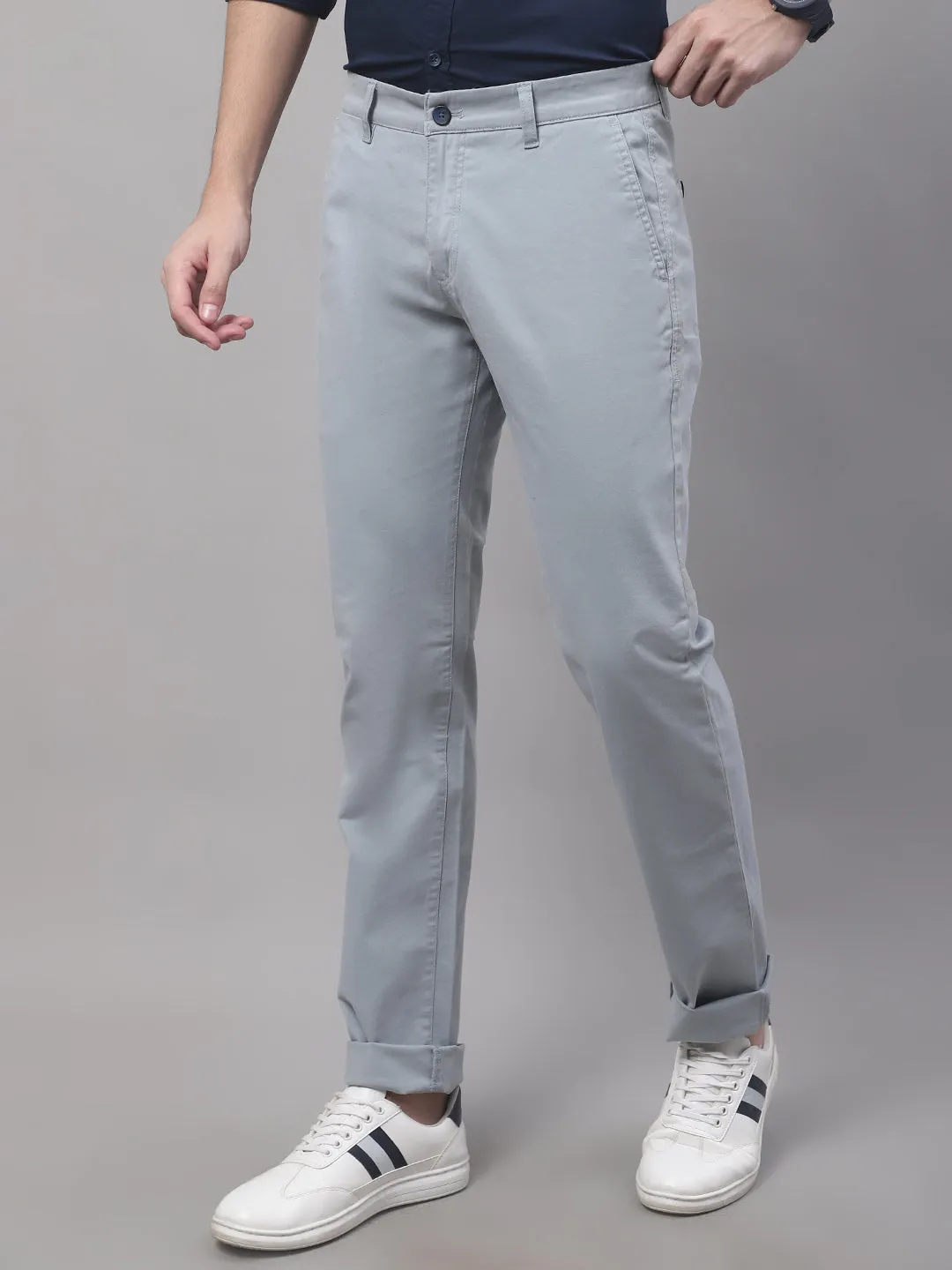 Men's Casual Flat front Sky Blue  Trousers