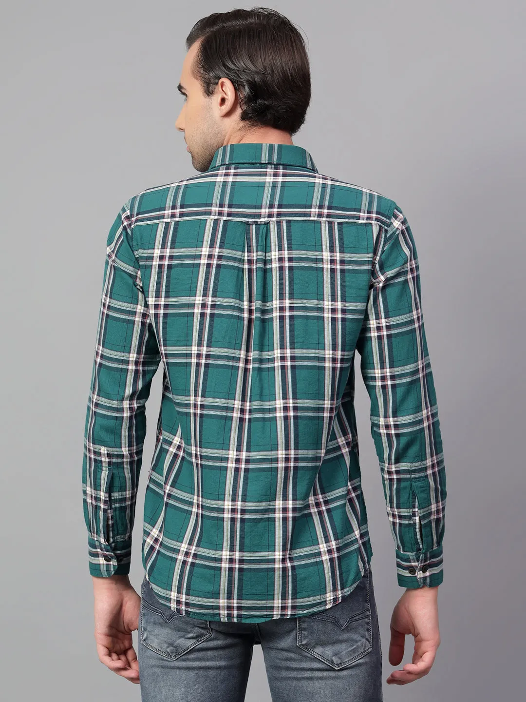 Men's Green Checked Full Sleeve Casual Shirt