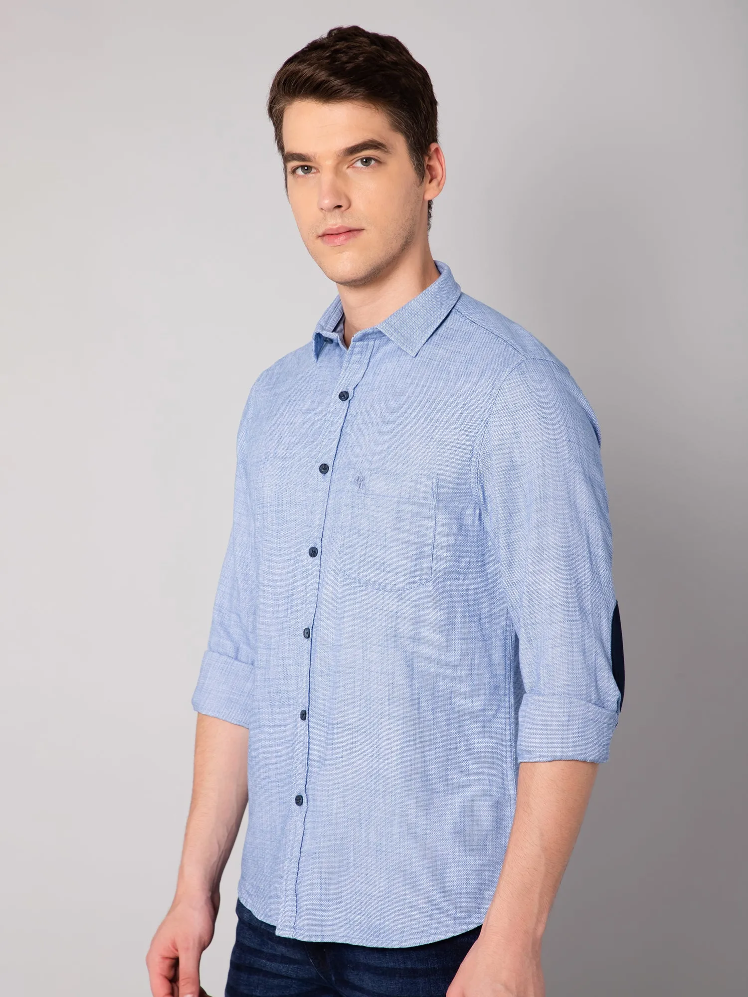 Men's Light Blue Casual Plain Full Sleeve Shirt