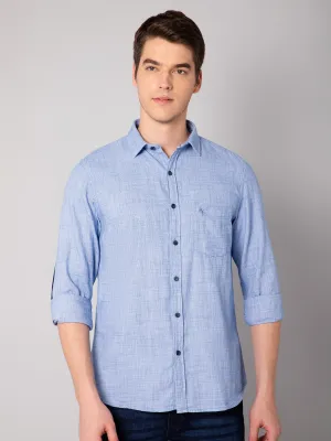 Men's Light Blue Casual Plain Full Sleeve Shirt