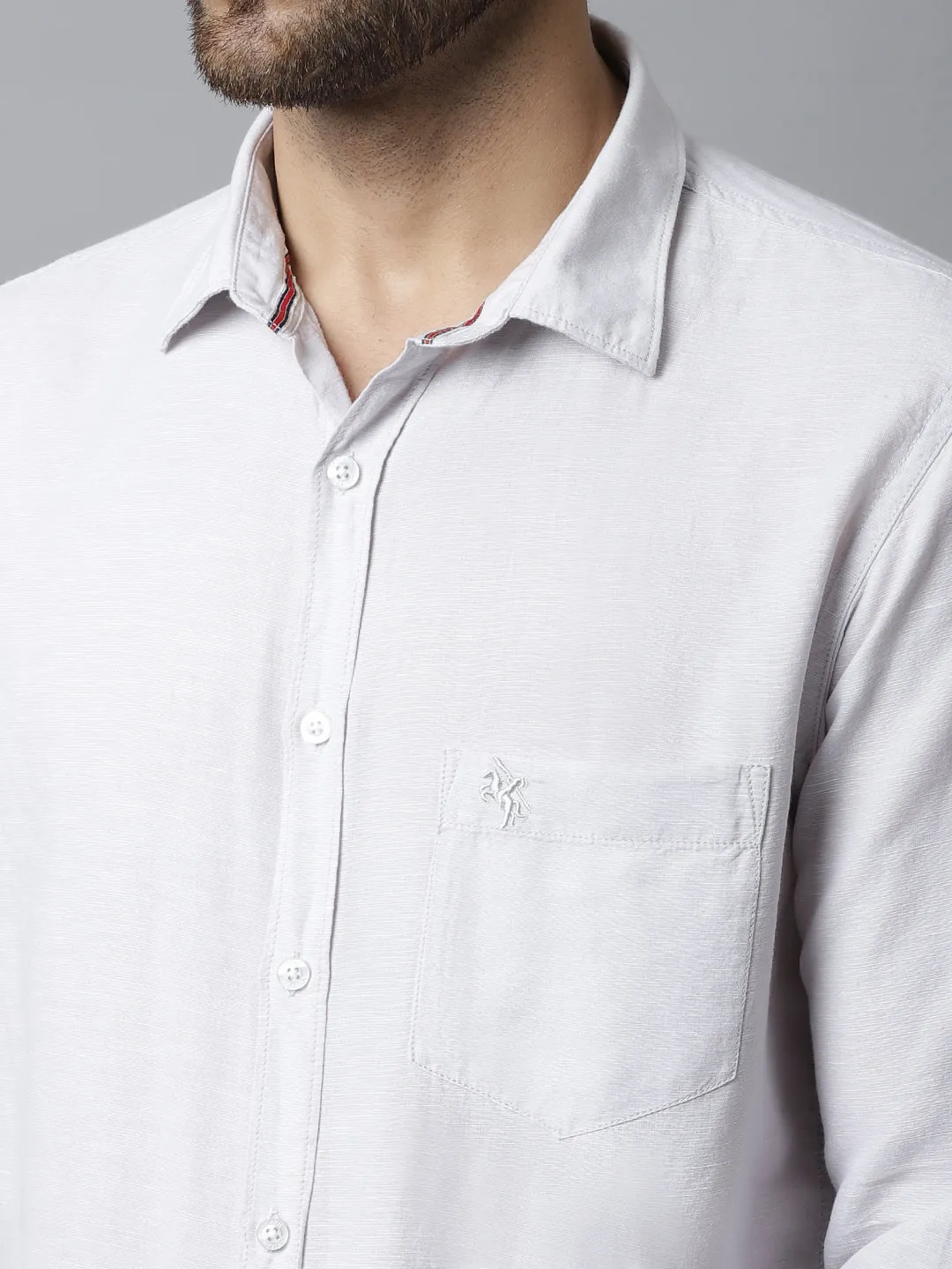 Men's Light Grey Casual Plain Full Sleeve Shirt