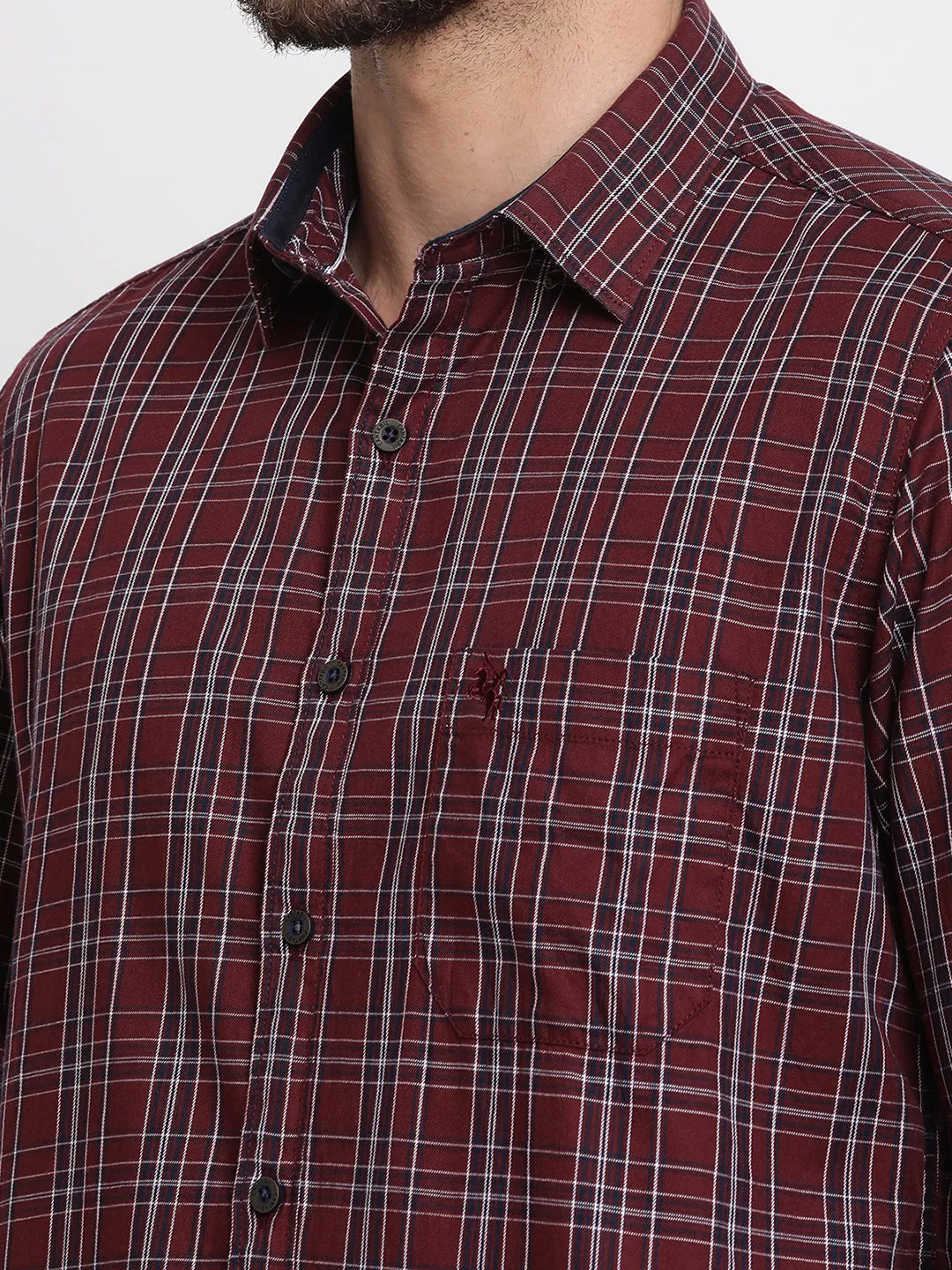 Men's Maroon Casual Medium Checks Full Sleeve Shirt