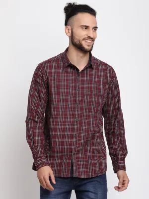 Men's Maroon Casual Medium Checks Full Sleeve Shirt