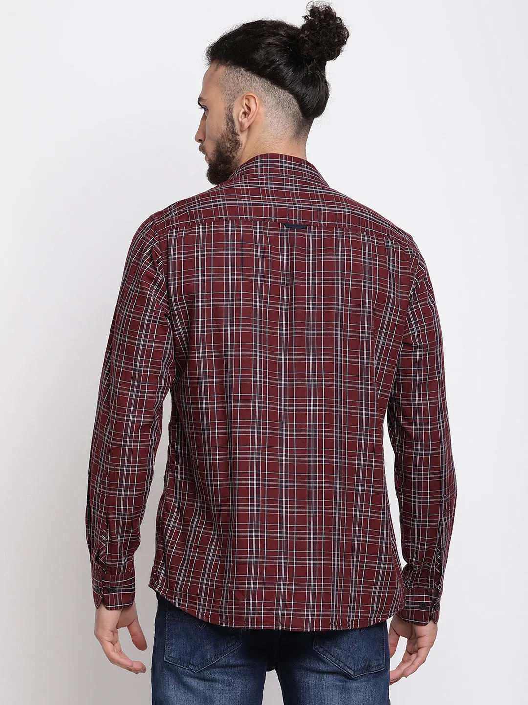 Men's Maroon Casual Medium Checks Full Sleeve Shirt