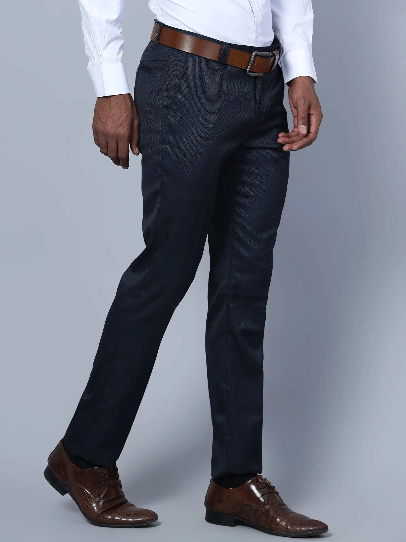 Men's Partywear Flat front Navy Blue  Trousers