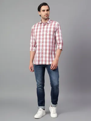 Men's Pink Checked Full Sleeve Casual Shirt