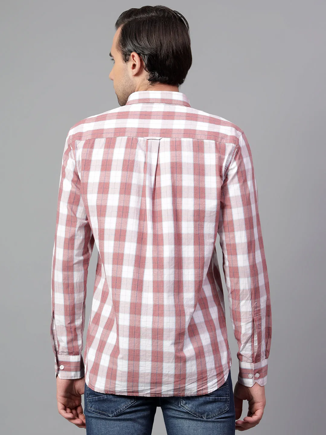 Men's Pink Checked Full Sleeve Casual Shirt