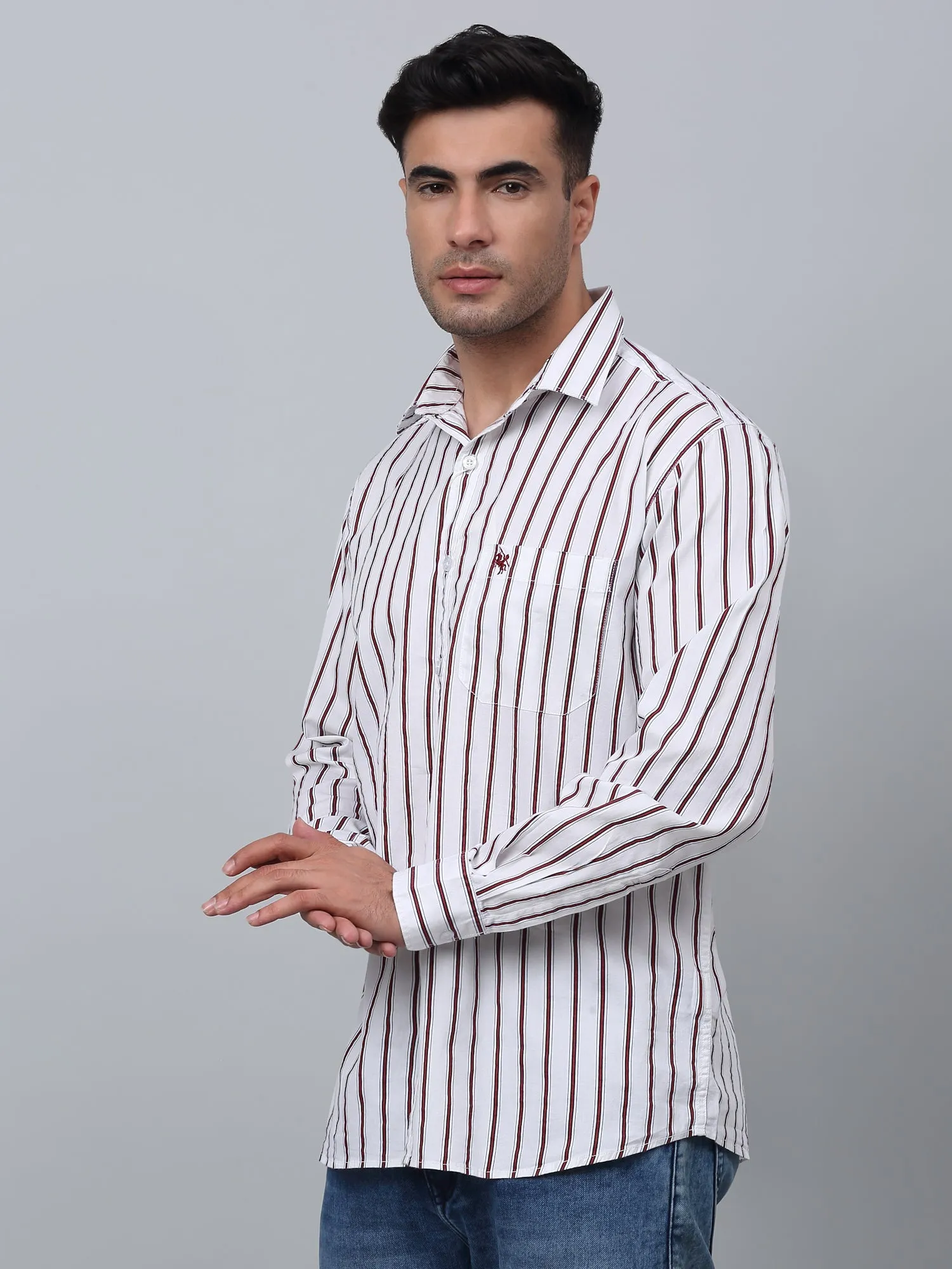 Men's Red  Casual Thin Stripe Full Sleeve Shirt