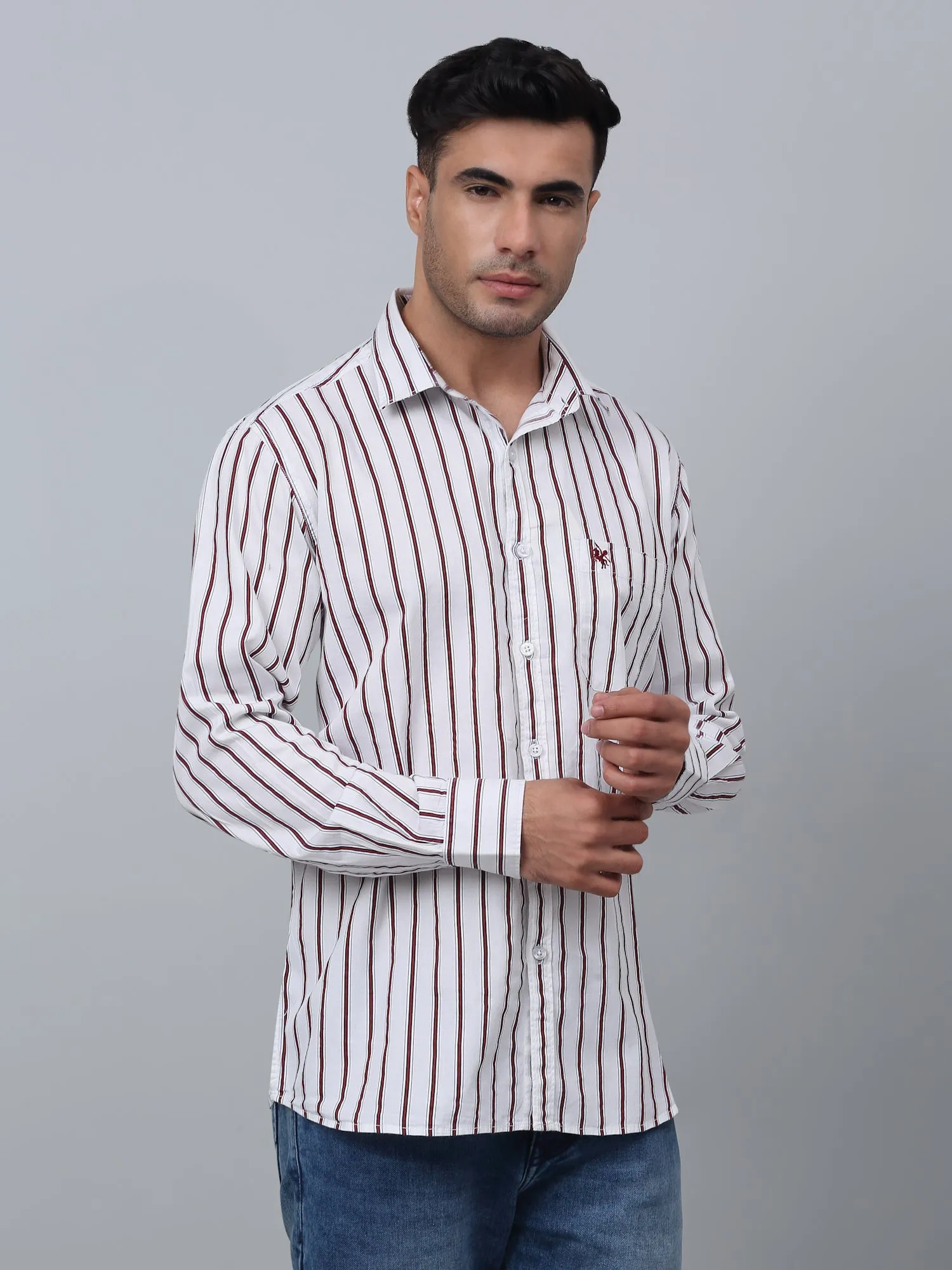 Men's Red  Casual Thin Stripe Full Sleeve Shirt