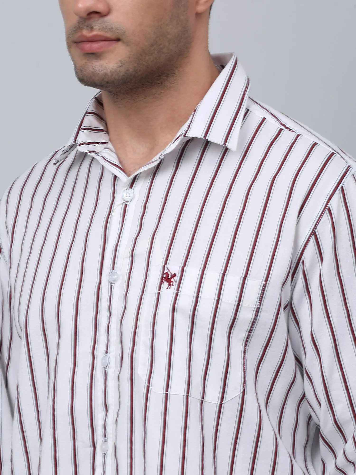 Men's Red  Casual Thin Stripe Full Sleeve Shirt