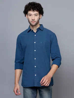 Men's Royal Blue Casual Plain Full Sleeve Shirt