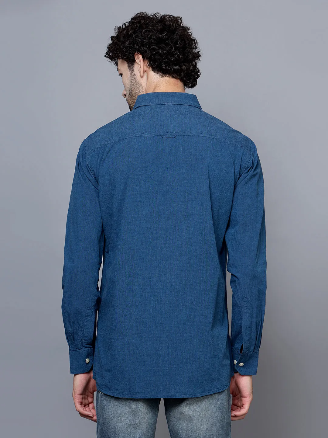 Men's Royal Blue Casual Plain Full Sleeve Shirt