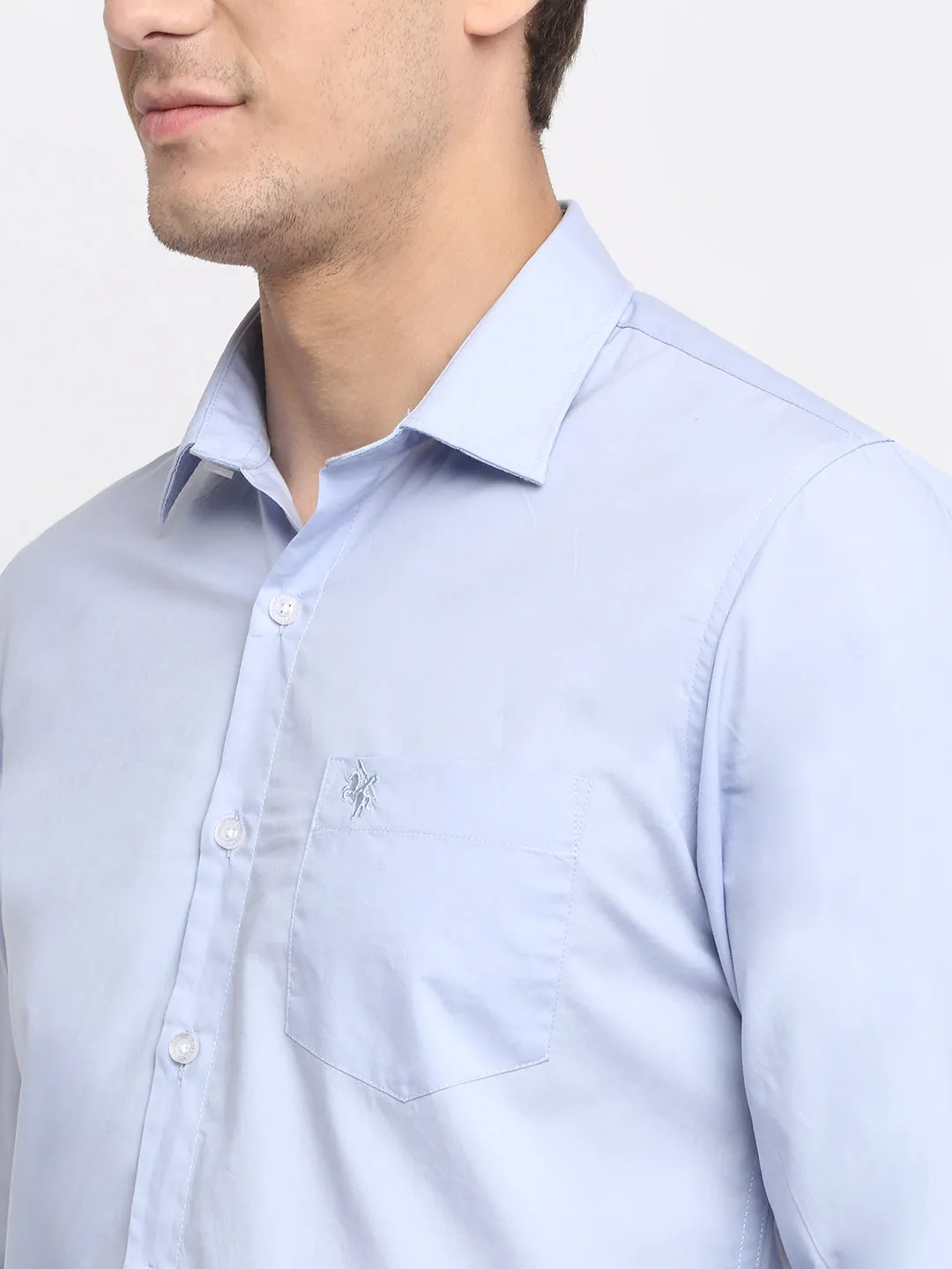 Men's Sky Blue Casual Plain Stretch Full Sleeve Shirt