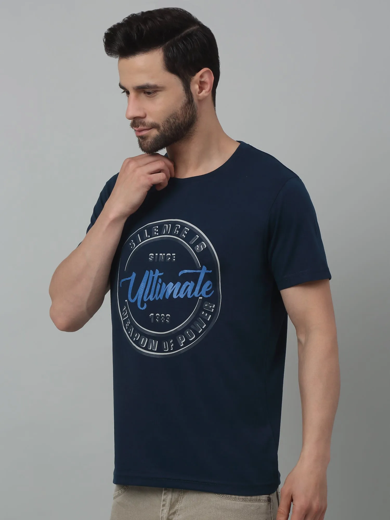 Men's Teal Blue Round neck Half Sleeve T-Shirt with Typographic print