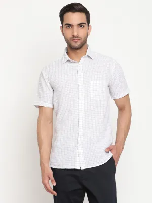 Men's White Casual Small Checks Half Sleeve Shirt