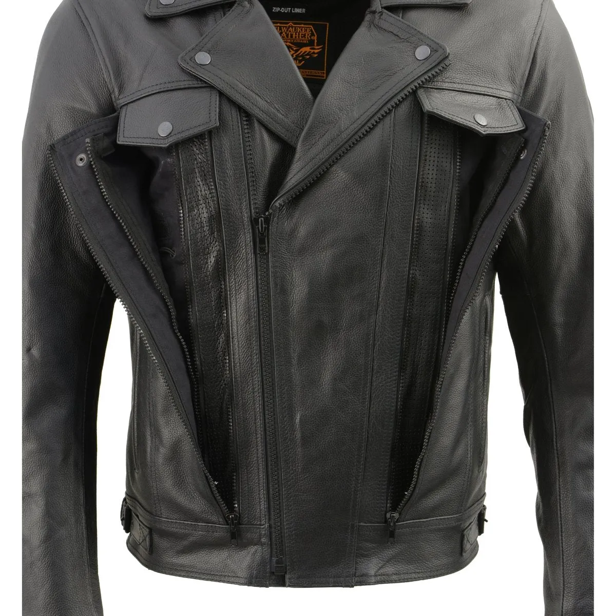 Milwaukee Leather LKM1760 Men's Black Leather Motorcycle Riders Jacket w/ Multi-Utility Pockets