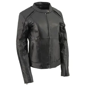 Milwaukee Leather ML1952 Women's Black 'Embroidered Wing and Stud Design' Leather Scooter Jacket