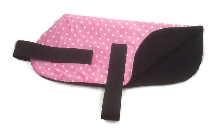 Minky Fleece Dog Coat, Baby Pink Polka Dot, dog rug, dog coat