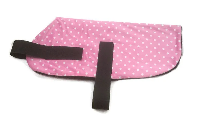 Minky Fleece Dog Coat, Baby Pink Polka Dot, dog rug, dog coat