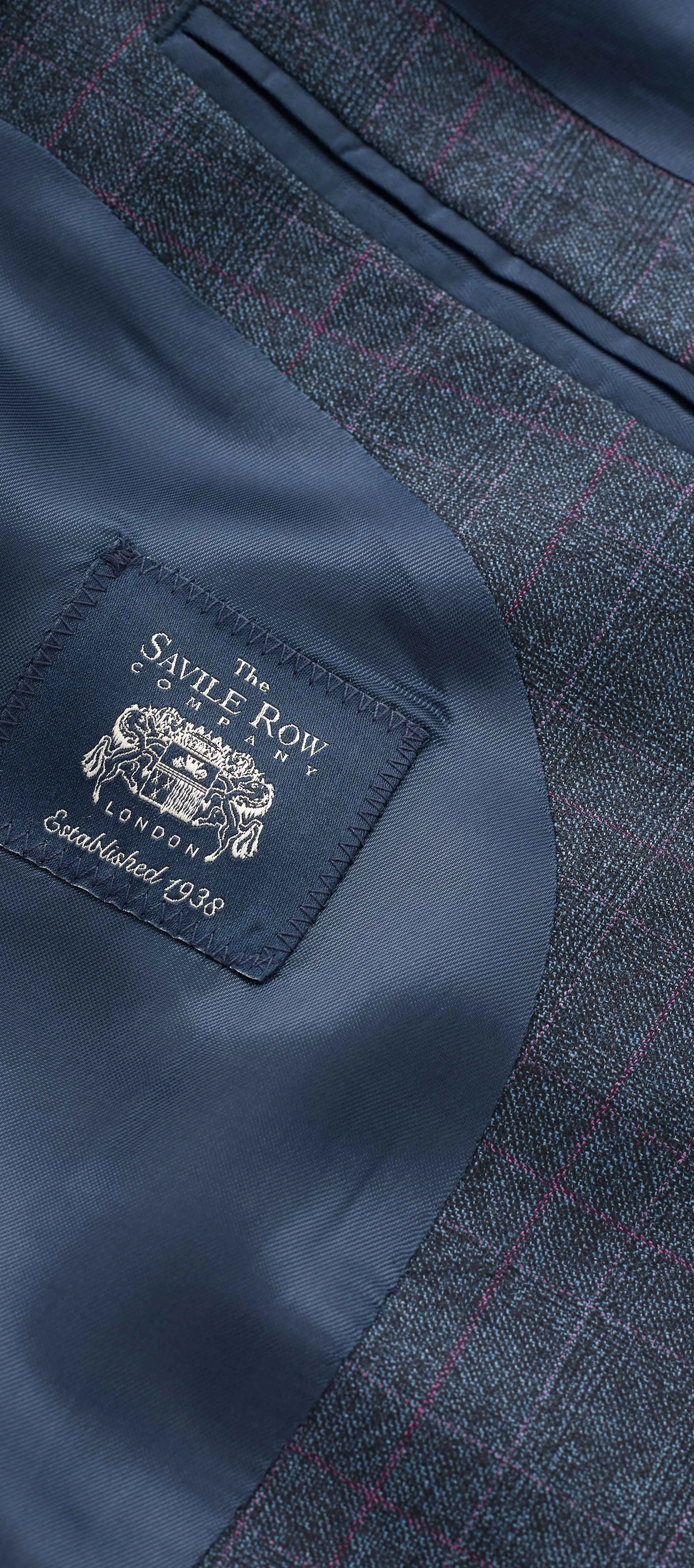 Navy Check Wool-Blend Tailored Suit Jacket