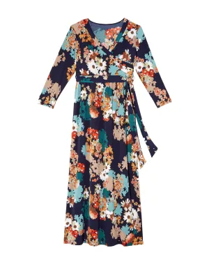 Palm Beach 3/4 Sleeve Maxi Dress | Navy / Orange