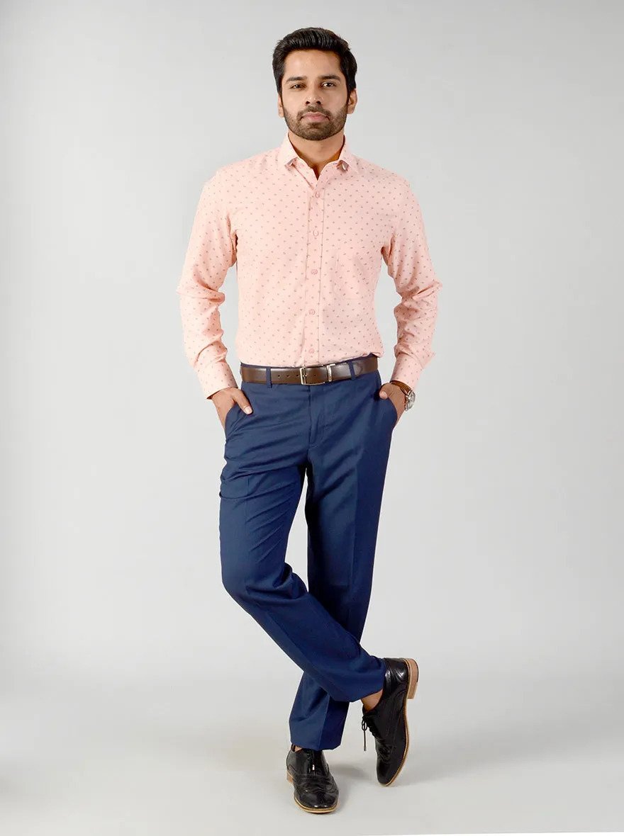 Pink & Blue Self Textured Slim Fit Formal Shirt | Greenfibre