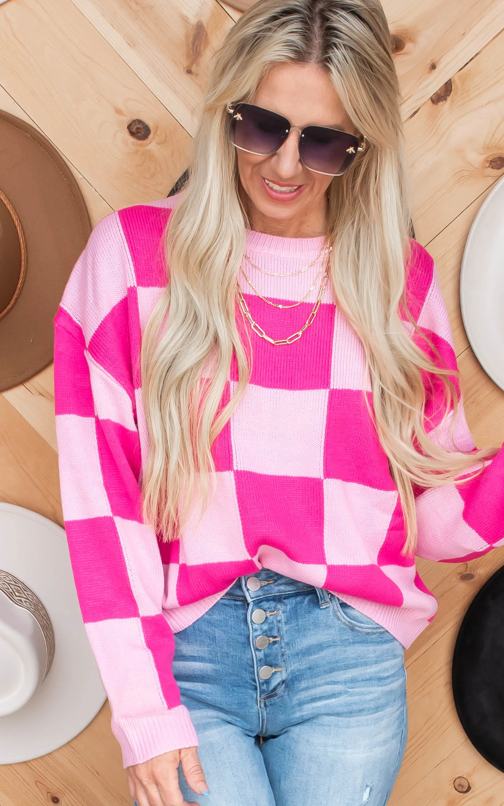 Pink Checkered Sweater