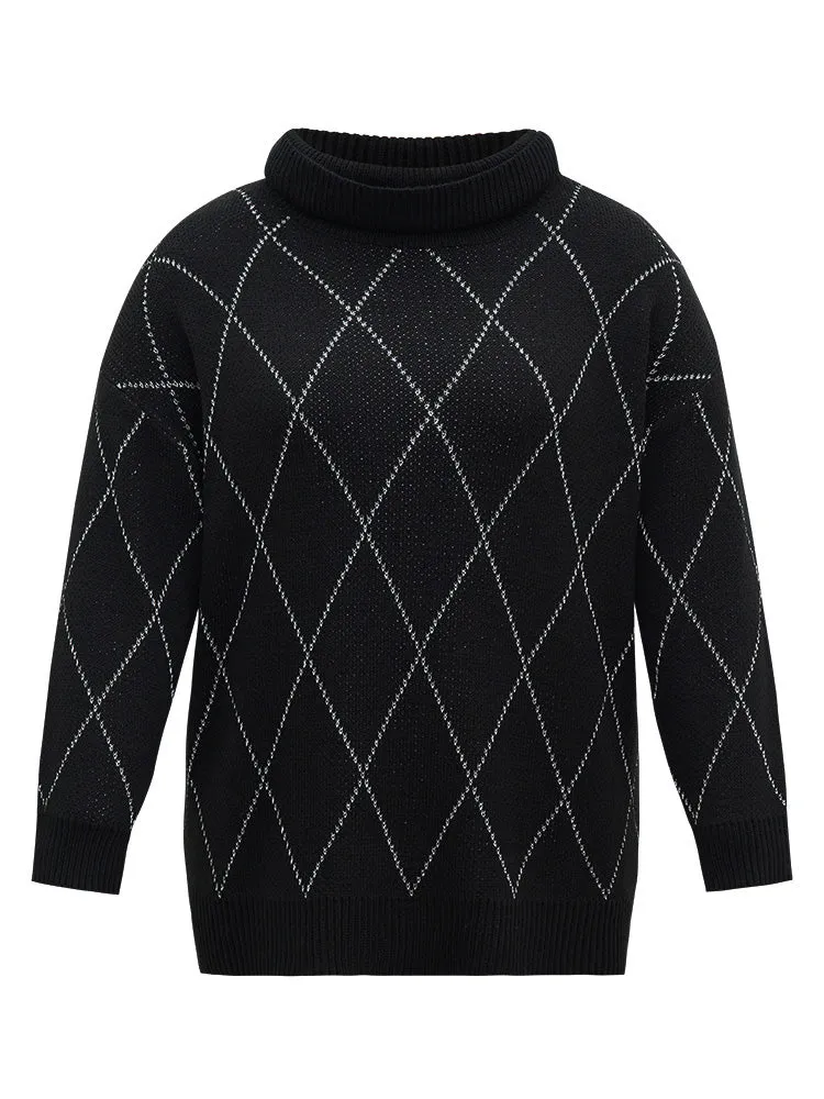 Plaid Luxe Contrast Turtleneck Pullover