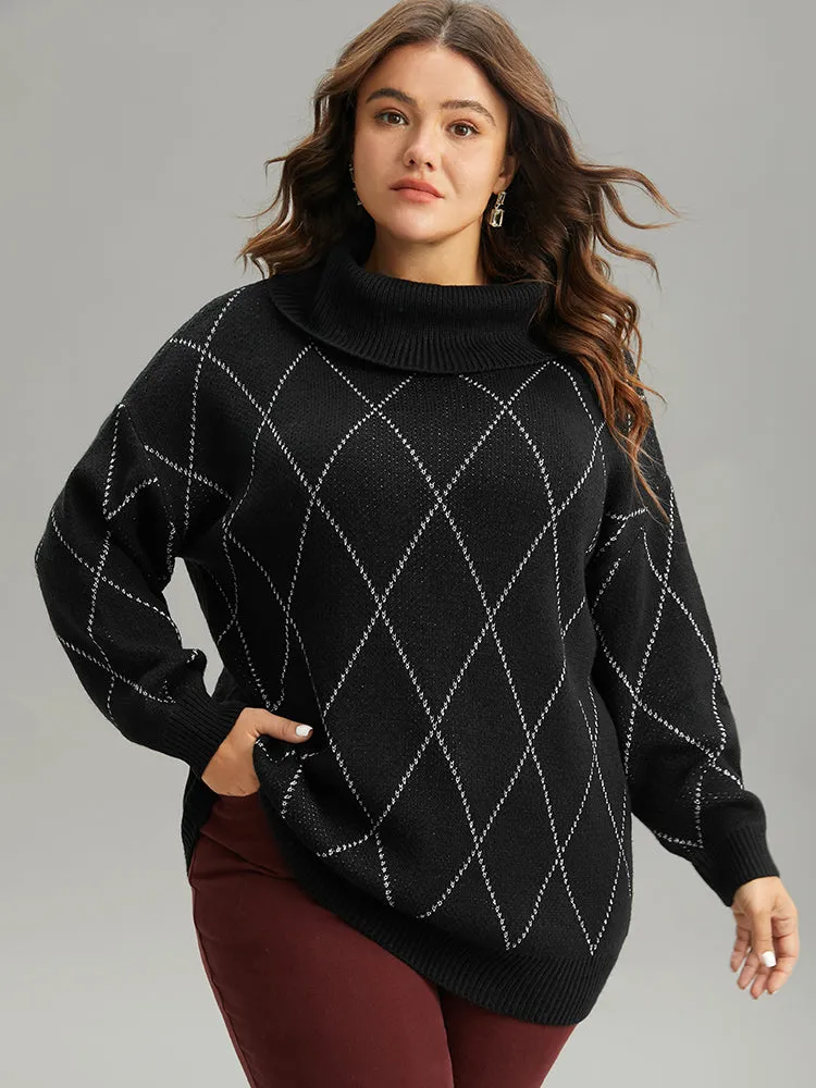 Plaid Luxe Contrast Turtleneck Pullover